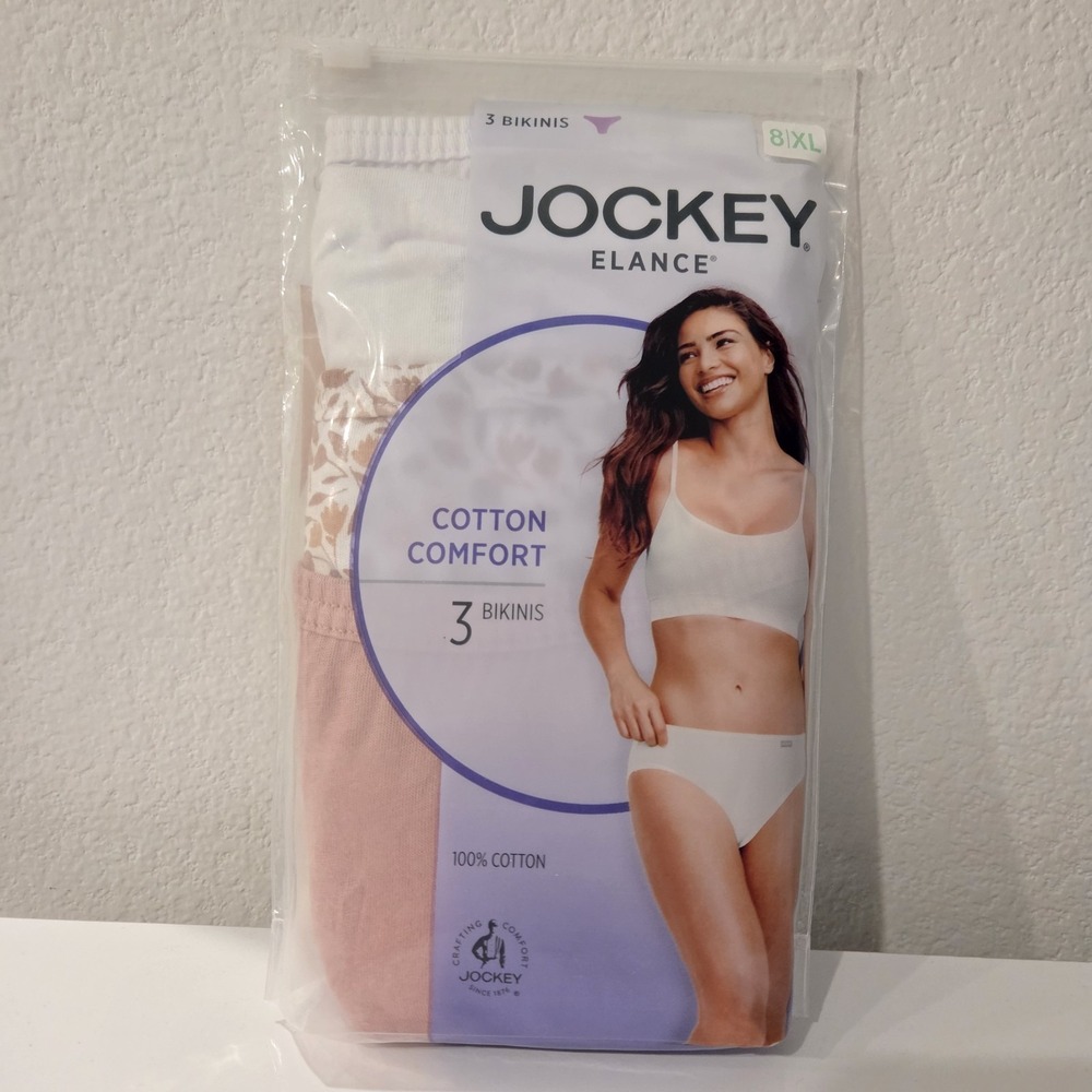 Jockey Elance 7 Large Bikinis 3 pk Womens Panties 100% Cotton Pink Purple